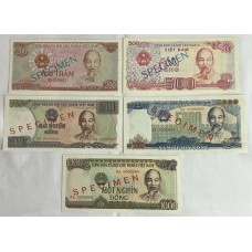 VIETNAM 1989 . TWO HUNDRED 200 - FIVE THOUSAND 5,000 DONG BANKNOTES . SPECIMEN